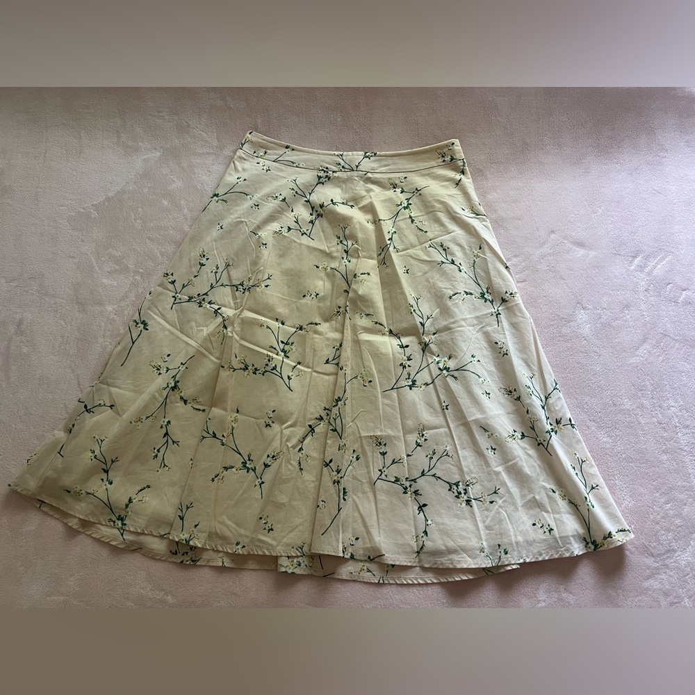 Express Cream Floral Midi Skirt